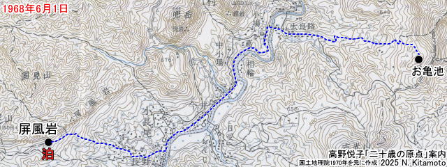 お亀池から屏風岩地図