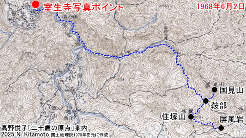 屏風岩から室生寺地図