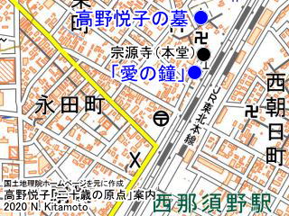 高野悦子の墓地図